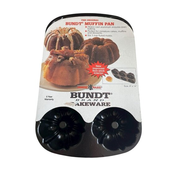 Vintage Nordic Ware Bundt Muffin Pan 6 Cup Cast Aluminum 1993 USA W/ Recipes New - Picture 1 of 7
